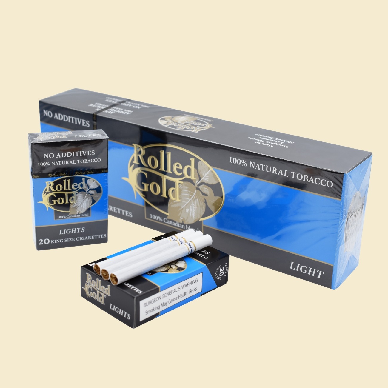 1 Rolled Gold Lights carton and pack – buy native cigarettes online at NativeNic Canada
