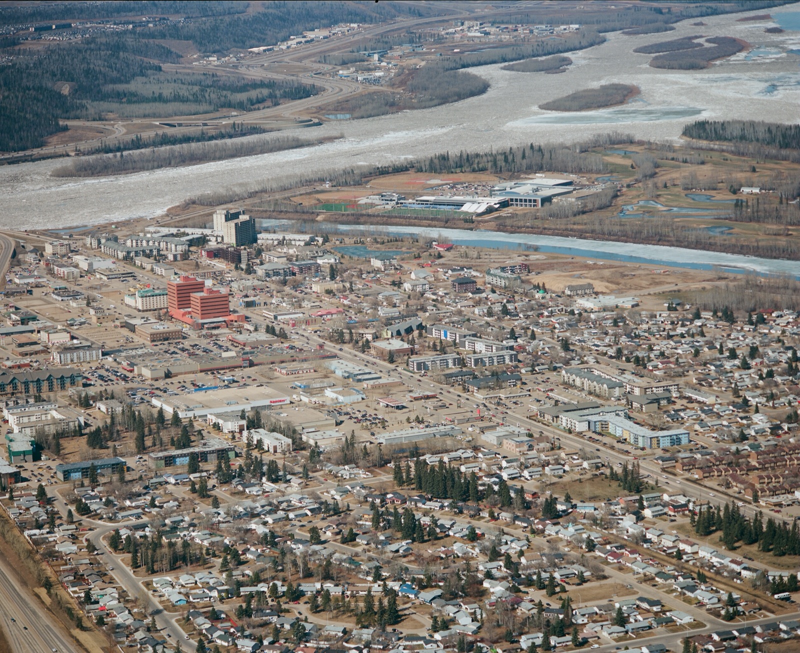 Thickwood Heights residential plateau across the Athabasca River from downtown Fort McMurray