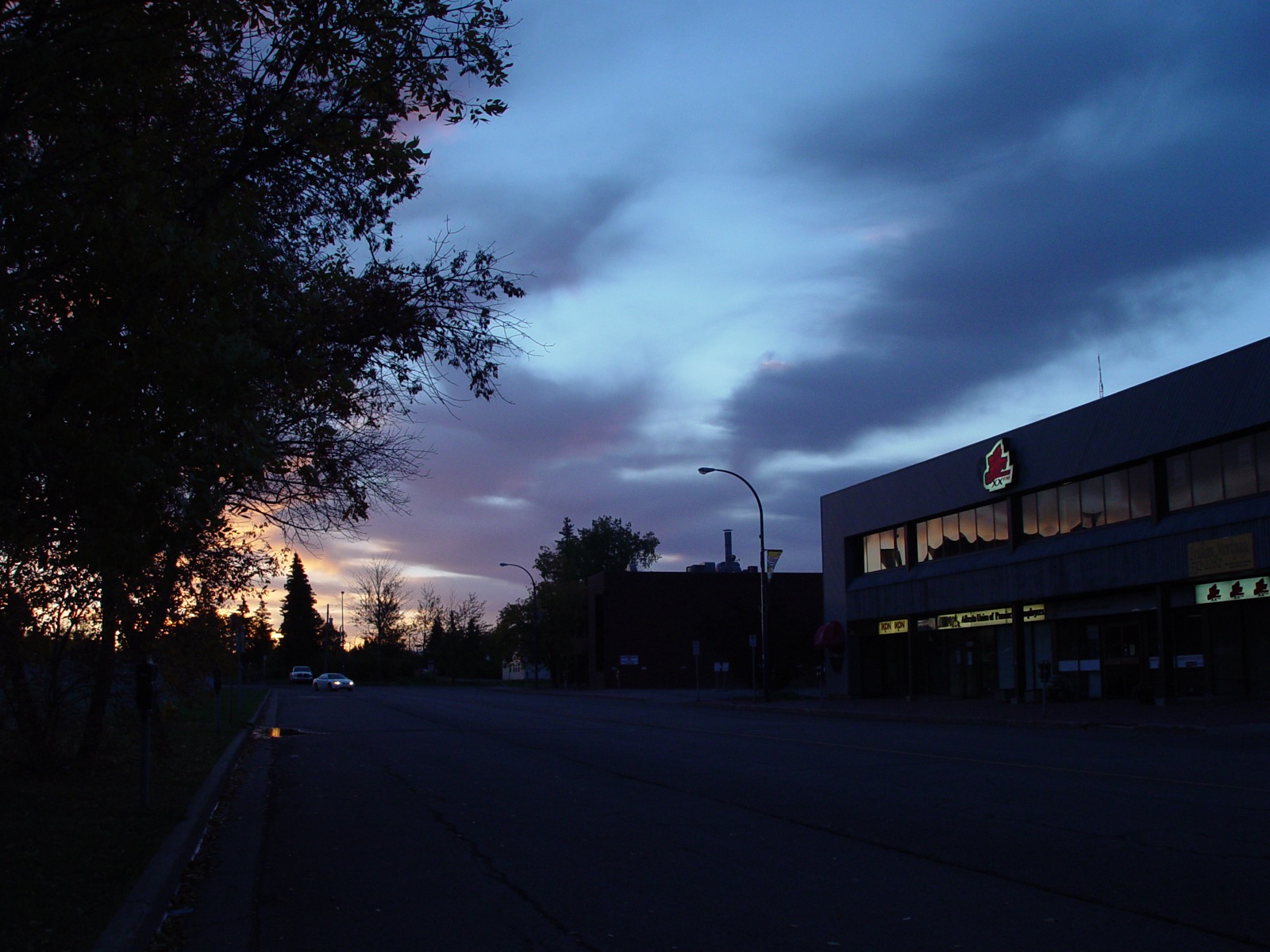 Sunrise outside Big Country 93.1 in downtown Grande Prairie near Muskoseepi Park