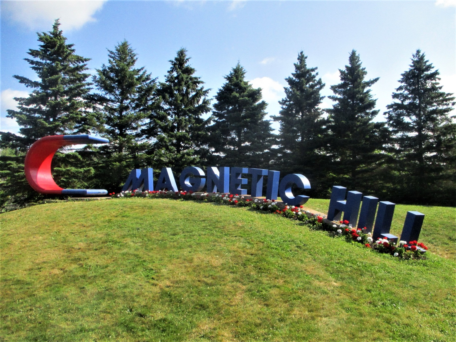 Magnetic Hill iconic optical illusion road northwest of Moncton, New Brunswick