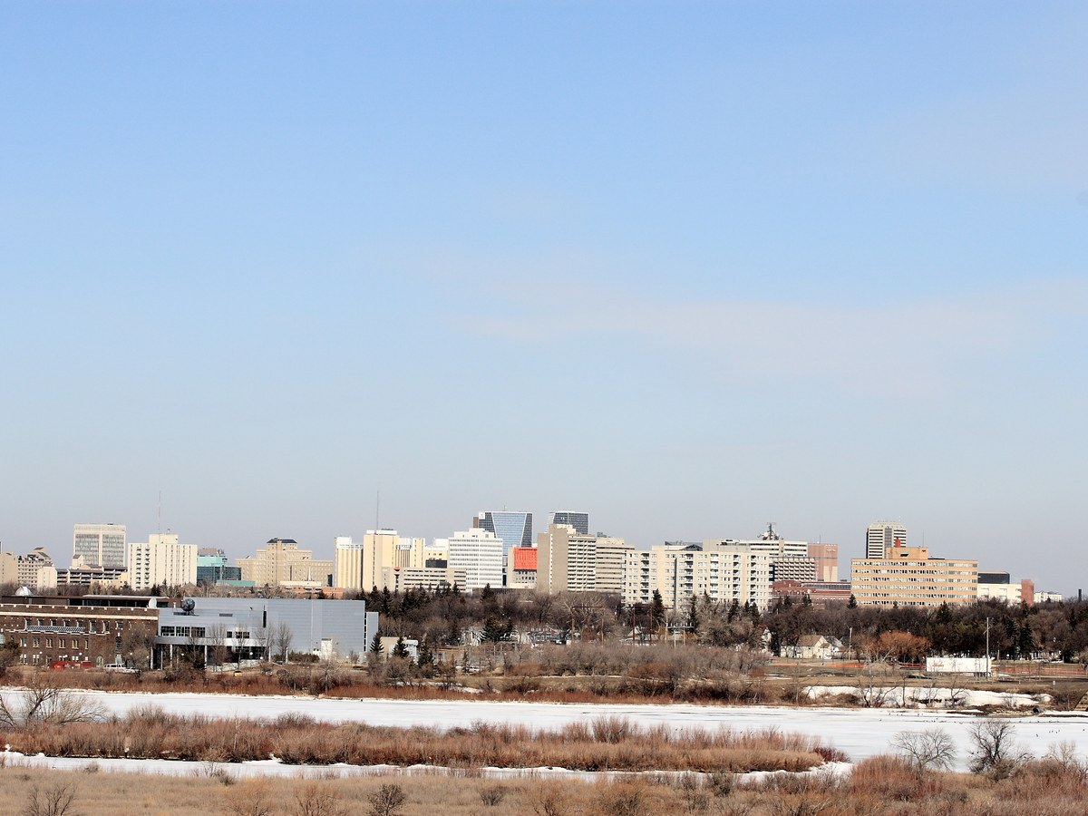Downtown Regina with the Saskatchewan Legislative Building on the Wascana shoreline