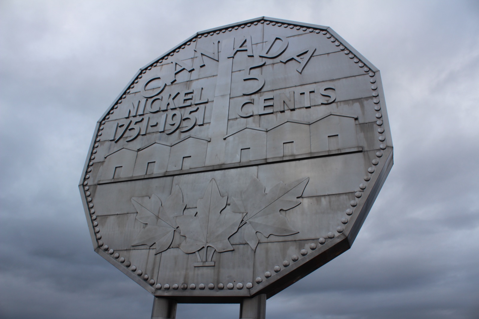 Big Nickel monument at Dynamic Earth in New Sudbury — iconic 9-meter-tall nickel coin sculpture